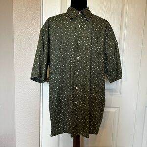 Burma Bibas Green with Square Graphics‎ Button Down Cotton Shirt Size Large